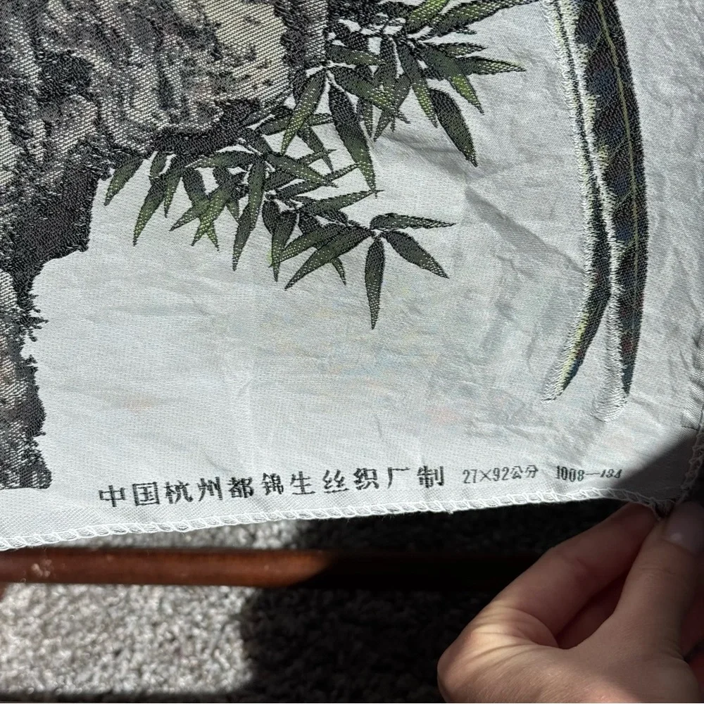 Bird & Tree Printed Scarf - White with Green and Brown Detail
